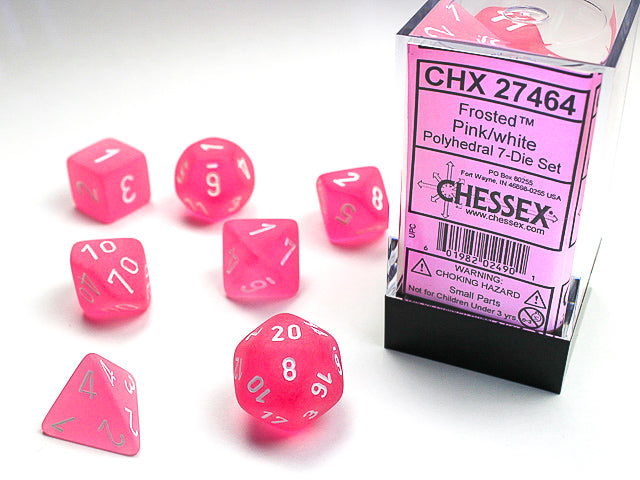 CHX27464: Pink/White Frosted Polyhedral 7-Die Set
