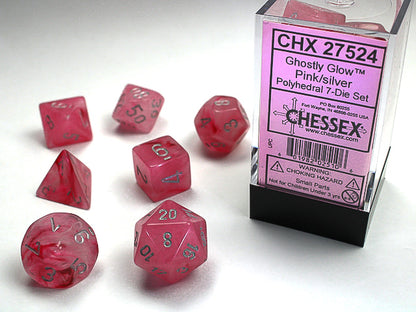 CHX27524: Ghostly Glow Pink/Silver Polyhedral 7-Die Set