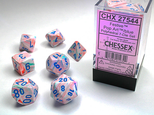 CHX27544: Festive Pop Art with blue Polyhedral 7-Die Set