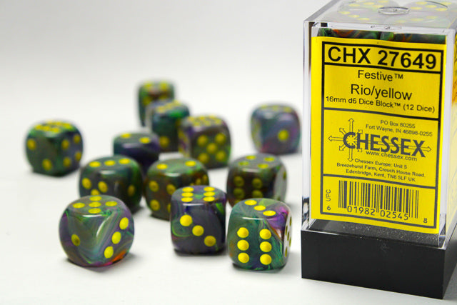 CHX27649: Festive Rio/Yellow 16mm d6 Dice Block (12 dice)
