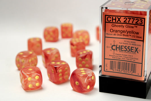 CHX27723: Orange/Yellow Ghostly Glow 16mm D6 (12 block) Dice Set