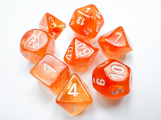 CHX30052: Borealis Blood Orange/white Luminary Polyhedral 7-Die Set