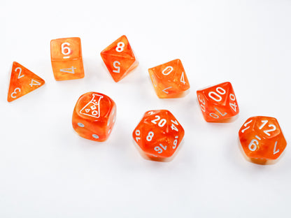 CHX30052: Borealis Blood Orange/white Luminary Polyhedral 7-Die Set