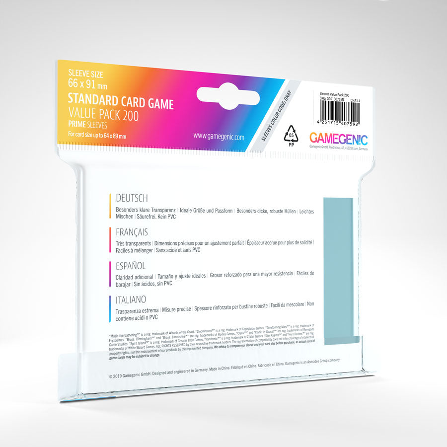 Gamegenic Prime Standard Sleeves (66mm x 91mm) Value Pack (200 Sleeves per Pack)