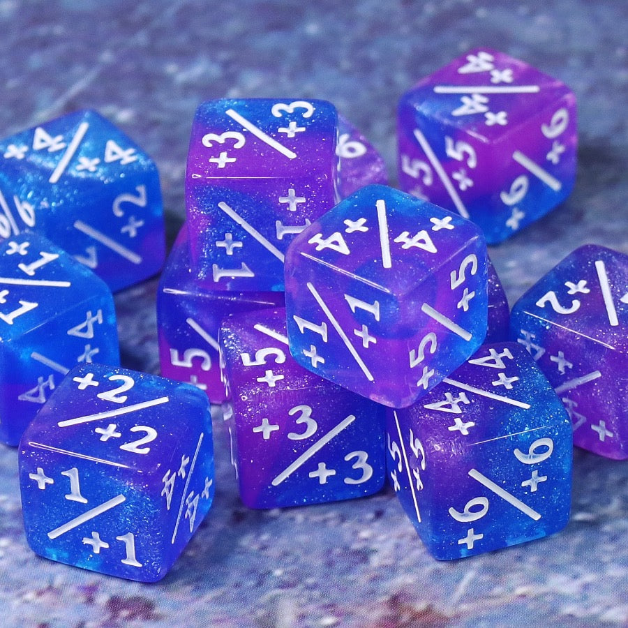 Blue Purple Glitter MTG Positive Counter Dice (16mm Single) – Behold Games