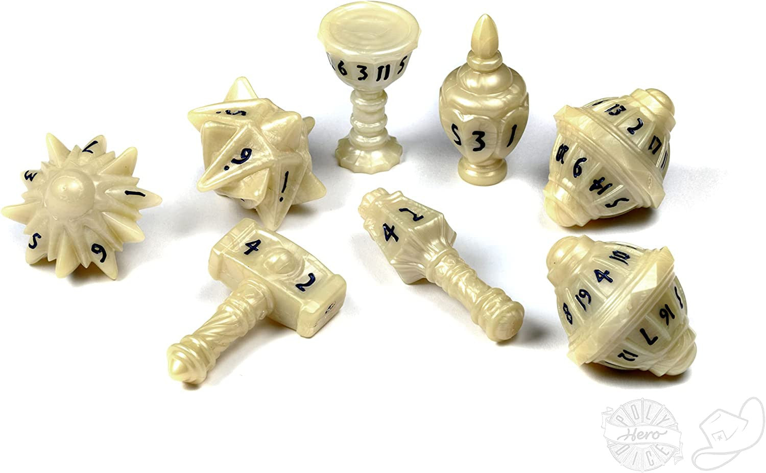 PolyHero Cleric 8 Dice Set Celestial Ivory