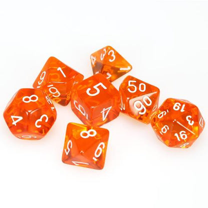 CHX23073: Orange/white Translucent Polyhedral 7-Die Set