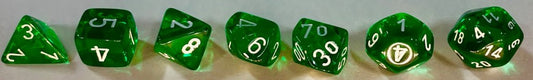 CHX23075: Translucent Green/White Polyhedral 7-Die Set