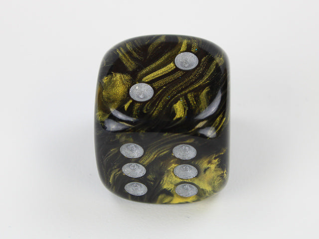 Leaf Black Gold/silver 20mm d6 dice w/pips (Single Die)