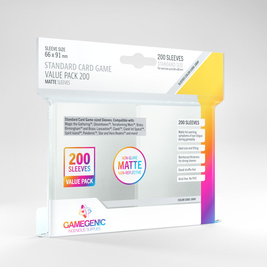 Gamegenic Matte Standard Sleeves (66mm x 91mm) Value Pack (200 Sleeves per Pack)