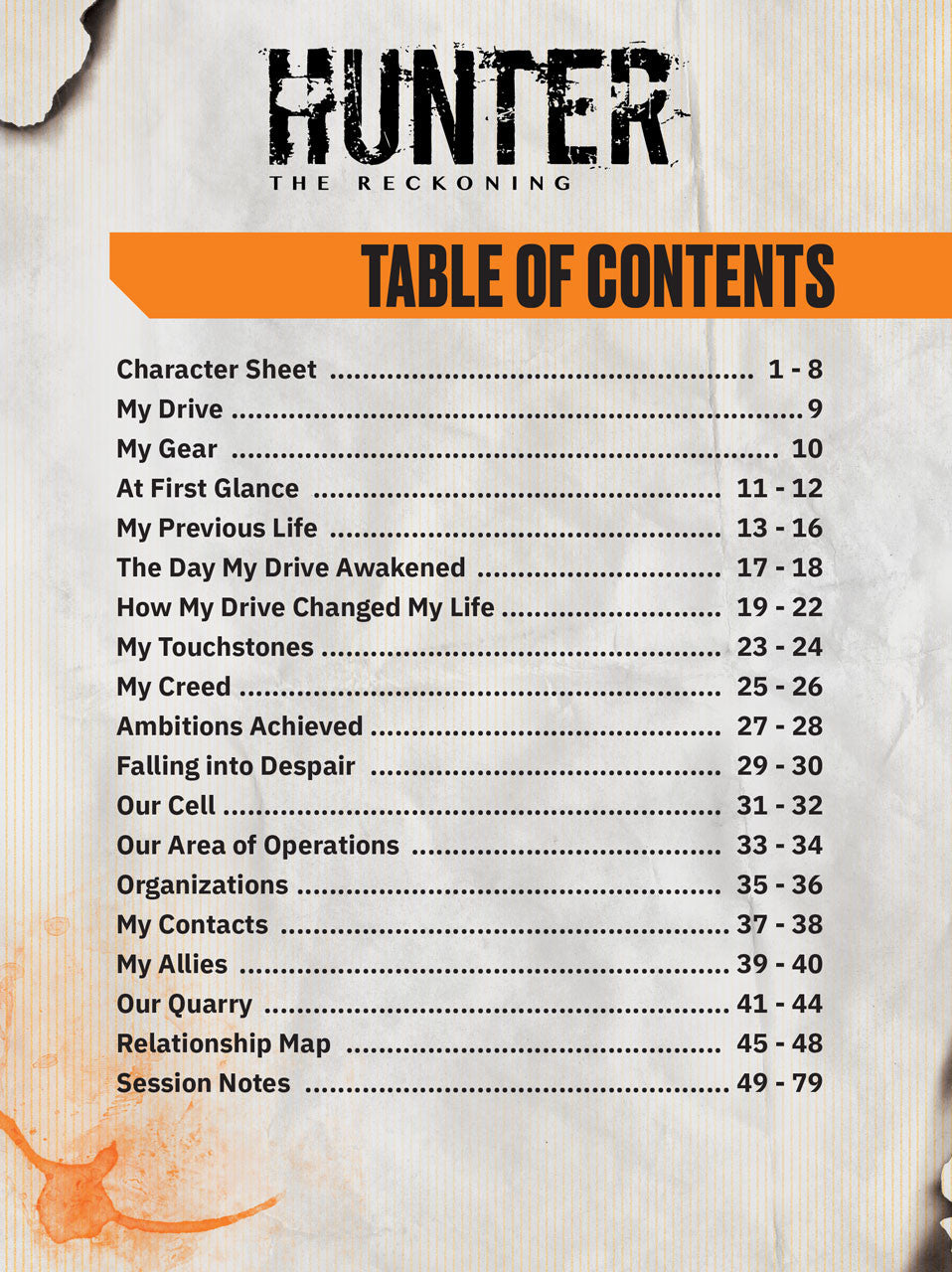 Hunter: The Reckoning 5th Edition Roleplaying Game Expanded Character Sheet Journal