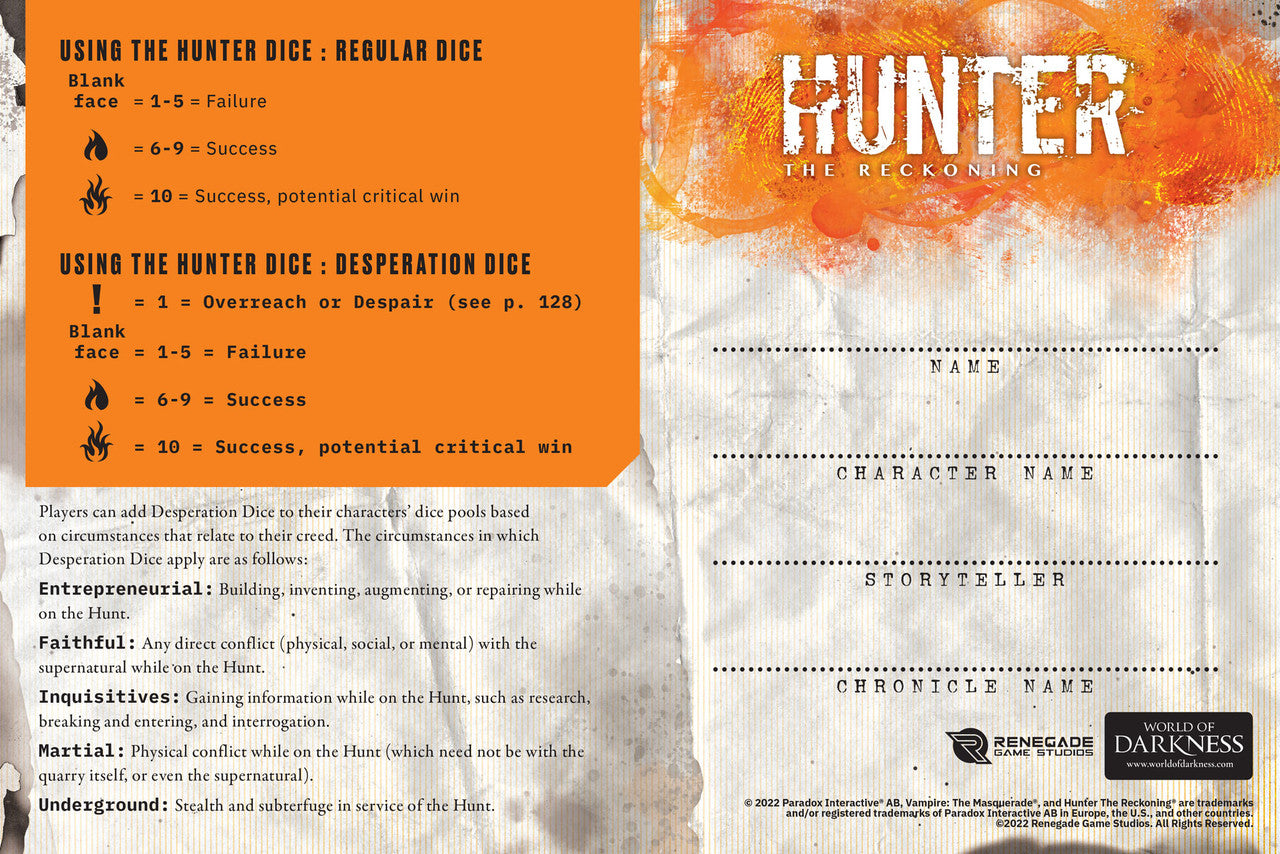 Hunter: The Reckoning 5th Edition Roleplaying Game Expanded Character Sheet Journal