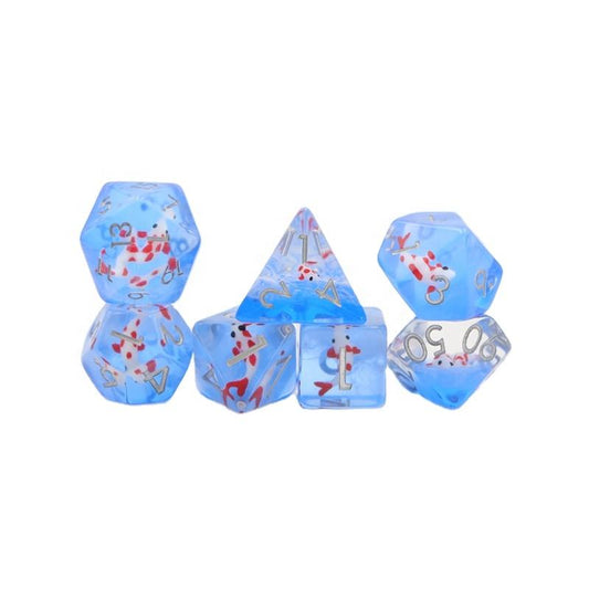 Red and White Tranquil Koi Pond Dice Set