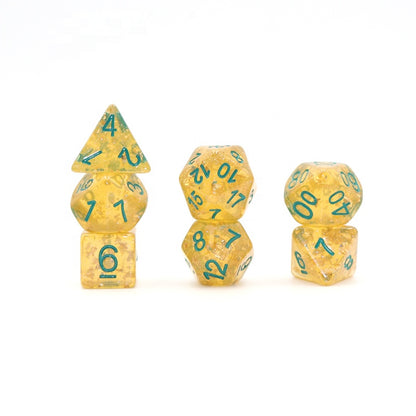 Yellow Glitter and Gold Foil with Green Ink Dice Set