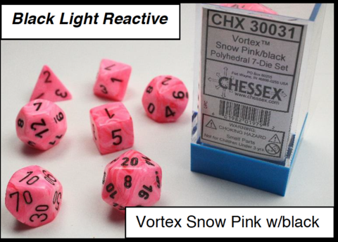 CHX30031: Vortex Snow Pink/black Polyhedral 7-Die Set