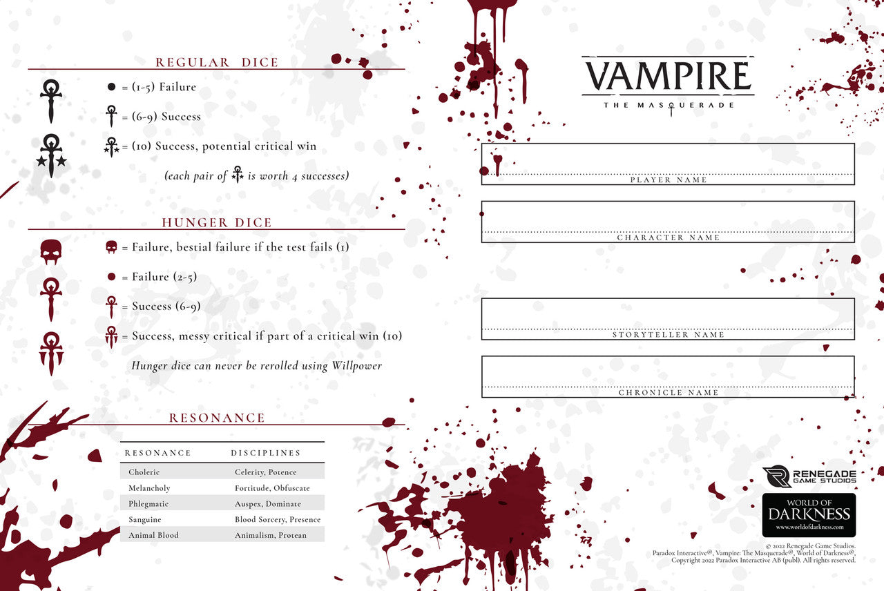 Vampire: The Masquerade 5th Edition Roleplaying Game Expanded Character Sheet Journal
