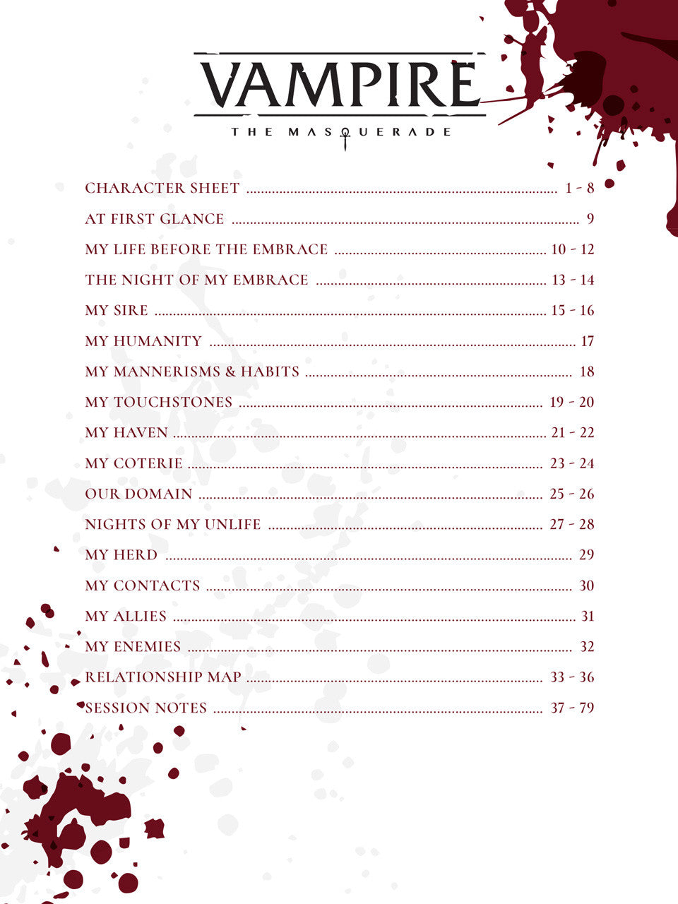 Vampire: The Masquerade 5th Edition Roleplaying Game Expanded Character Sheet Journal