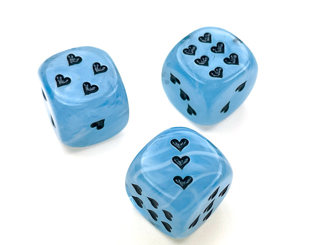 Single D6 16mm w/Heart pips Cirrus Light Blue/black