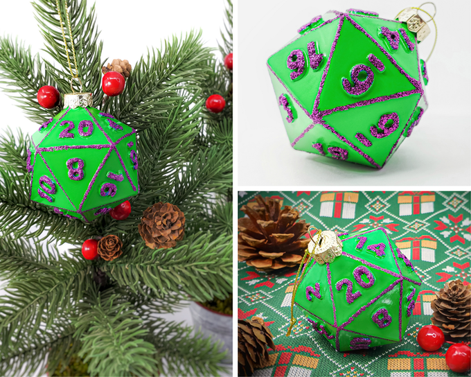 D20 Critmas Ornament: Green w/Purple