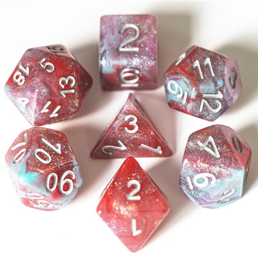 Udixi: Blue & Red & Purple & White Galaxy Dice (Silver Numbers)
