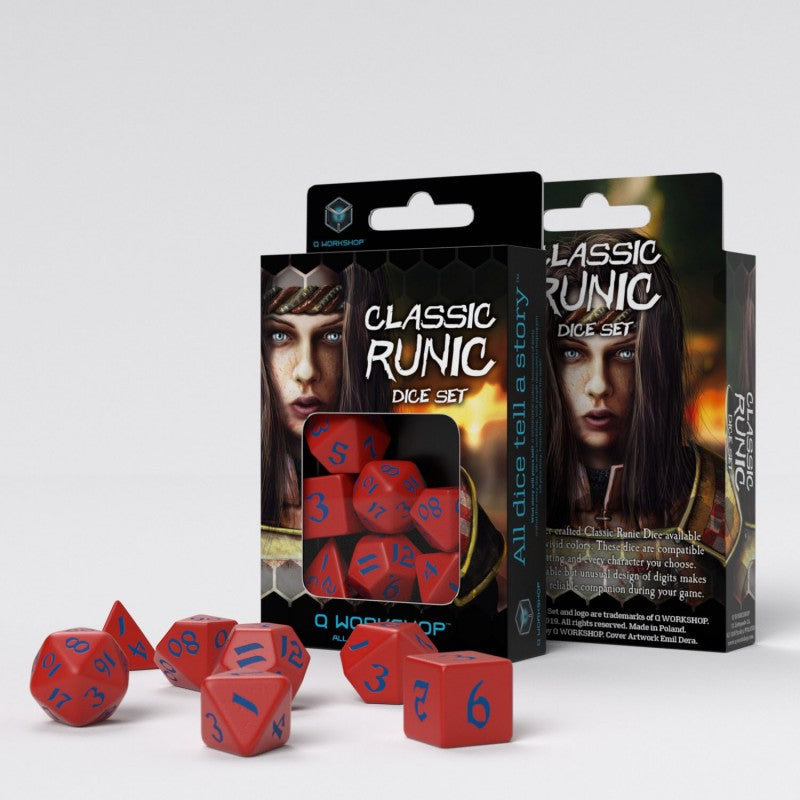 Classic Runic Dice Set - Red and Blue (Set of 7)