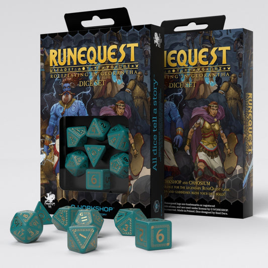 RuneQuest Turquoise & gold Dice Set