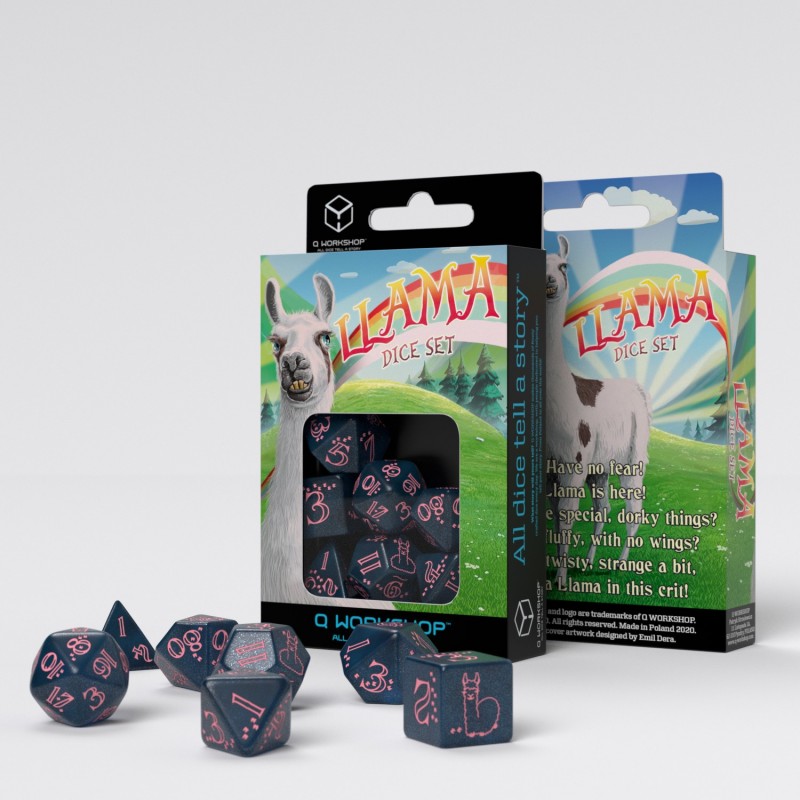 Sparkling Llama Dice Set (Glittering dark blue & pink)